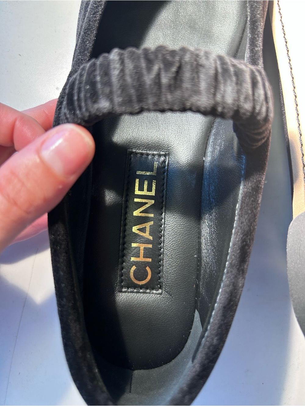 CHANEL Black Velvet Elastic Topline Ballet Flatsy WORN OUTSIDE ONCE CHANEL BAG - Picture 5 of 8